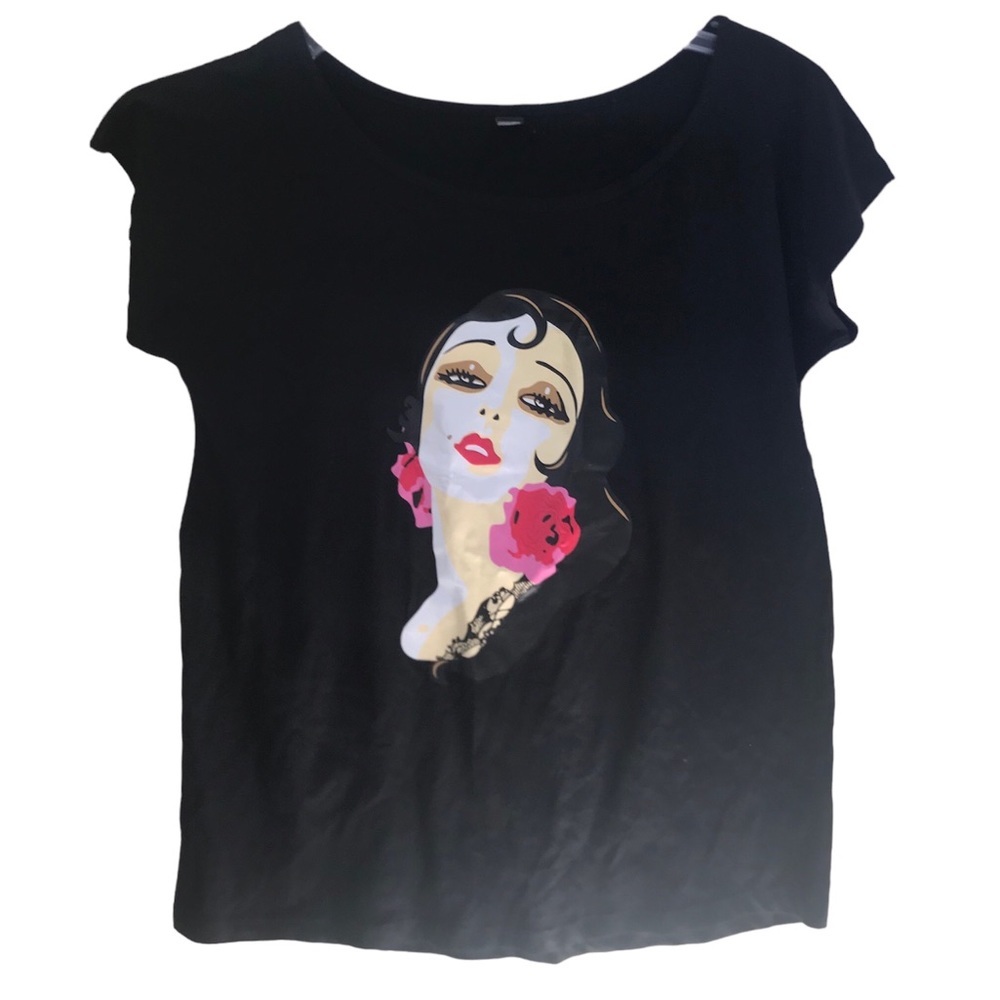 NN Flamenco NEW Lady Print Oversized Cotton Tee Top T-Shirt Short Sleeves Crew